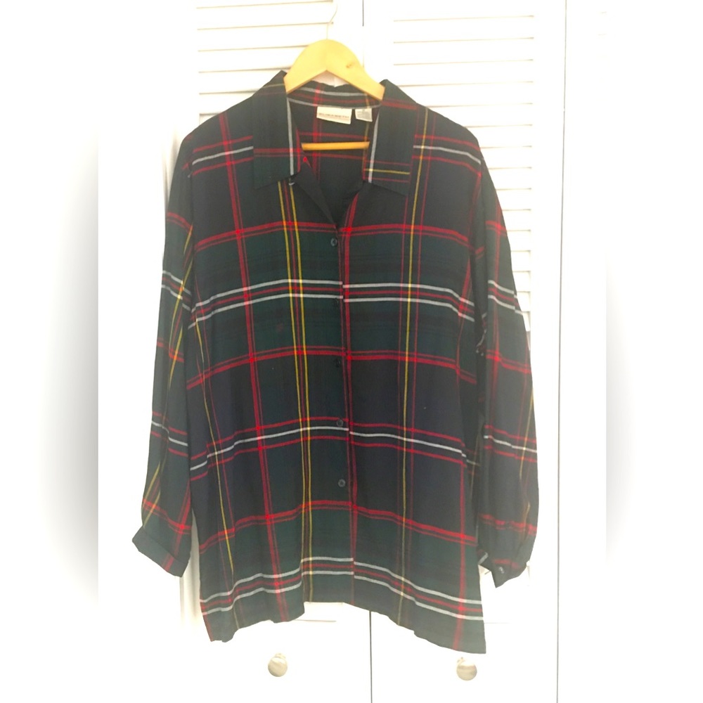 Elisabeth by Liz Claiborne hunter green plaid button down top size 18